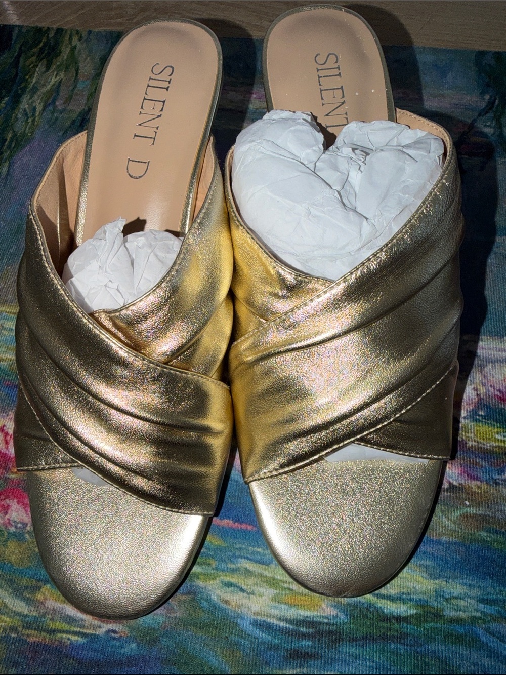 Silent D Anthropologie Kemmy Cross Strap Heel Sandals Gold 6.5-7 / EU 37